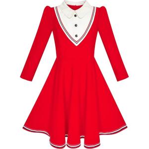 Sunny Fashion Girls Dress School White Collar Long Sleeve Striped Size 4-12