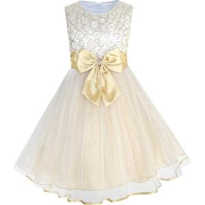 Sunny Fashion Girls Dress Shinning Sequins Beige Tulle Layers Wedding Pageant(Champagne 4)