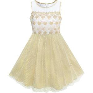 Sunny Fashion Girls Dress Shinning Sequins Beige Tulle Layers Wedding Pageant(Champagne 5)