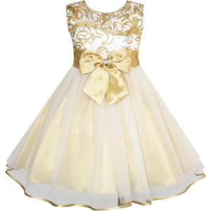 Sunny Fashion Girls Dress Shinning Sequins Beige Tulle Layers Wedding Pageant(Champagne)