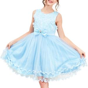 Sunny Fashion Girls Dress Shinning Sequins Beige Tulle Layers Wedding Pageant(Sky Blue)
