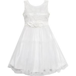 Sunny Fashion Girls Dress Shinning Sequins Beige Tulle Layers Wedding Pageant(White)