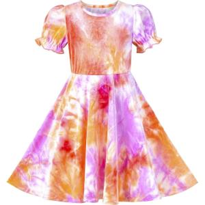 Sunny Fashion Girls Dress Short Sleeve Casual Summer Sundress(Purple Tie Dye)