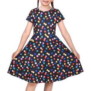 Sunny Fashion Girls Dress Short Sleeve Casual Summer Sundress(Rainbow Polka Dot)