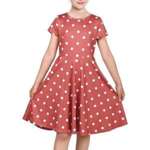 Sunny Fashion Girls Dress Short Sleeve Casual Summer Sundress(Rust Red)