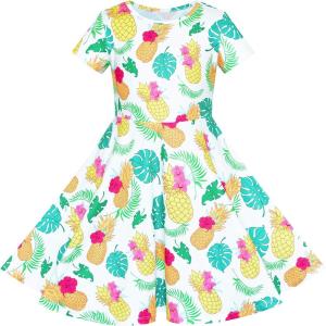 Sunny Fashion Girls Dress Short Sleeve Casual Summer Sundress(Yellow Pineapple)