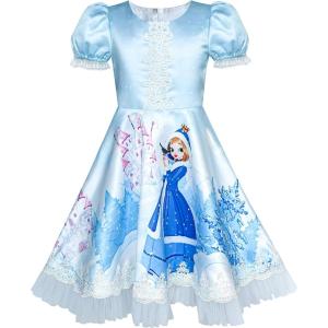 Sunny Fashion Girls Dress Snow Queen Cartoon Lace Birthday Party Princess