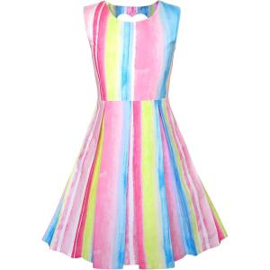 Sunny Fashion Girls Dress Striped Heart Shape Back Blue Party Size 4-8