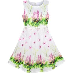 Sunny Fashion Girls Dress Sunflower Bubble Lily Flower Garden Print