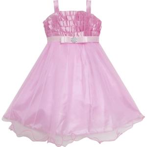 Sunny Fashion Girls Dress Tank Embroidered Pink Flower Trimmed Wedding