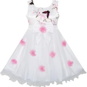 Sunny Fashion Girls Dress Tulle Bridal Lace with Flower Detailing Purple 4-14(White Floral)