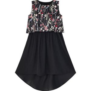 Sunny Fashion Girls Dress Turn-Down Collar Flower Chiffon Party Black Size 7-14