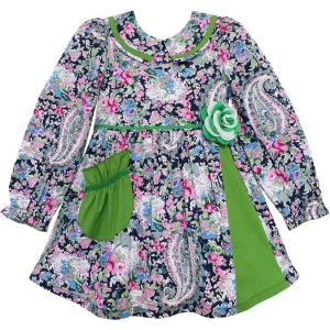 Sunny Fashion Girls Dress Turn-Down Collar Paisley Flower Green Size 2-6