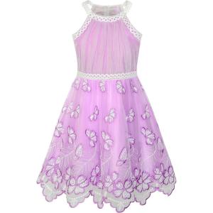 Sunny Fashion Girls Dress Turquoise Embroidered Halter Dress Party(Purple)
