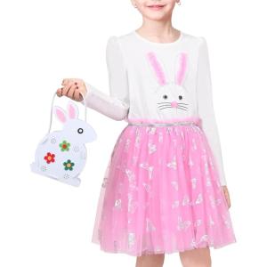 Sunny Fashion Girls Dress Unicorn Embroidered Rainbow Holiday Party Halloween(Pink Bunny Set)
