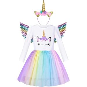 Sunny Fashion Girls Dress Unicorn Embroidered Rainbow Holiday Party Halloween(Rainbow Unicorn)