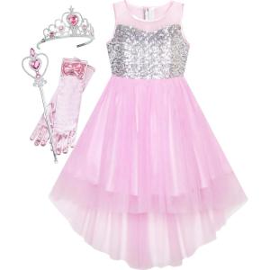 Sunny Fashion Girls Dress Unicorn Rainbow Tulle Unicorn Headband Party Size 4-10(Pink Set)