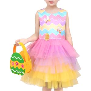 Sunny Fashion Girls Dress Unicorn Rainbow Tulle Unicorn Headband Party Size 4-10(Rainbow Set Bag)