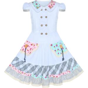 Sunny Fashion Girls Dress White Button Casual Short Sleeve Everyday Size 6-14(White)
