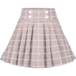 Sunny Fashion Girls Skirt Beige Pleated Bow Tie Back School Uniform Size 6-14(Beige Plaid)