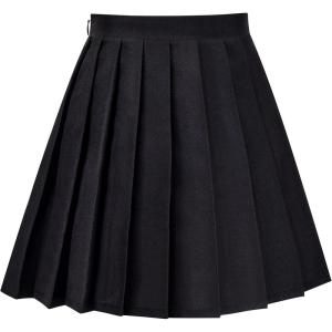 Sunny Fashion Girls Skirt Beige Pleated Bow Tie Back School Uniform Size 6-14(Black Pleated)