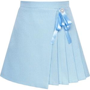 Sunny Fashion Girls Skirt Beige Pleated Bow Tie Back School Uniform Size 6-14(Blue)