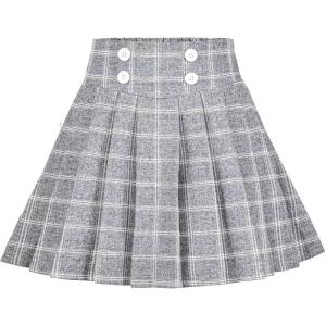 Sunny Fashion Girls Skirt Beige Pleated Bow Tie Back School Uniform Size 6-14(Gray Plaid)