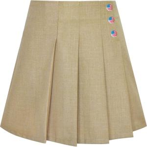 Sunny Fashion Girls Skirt Beige Pleated Bow Tie Back School Uniform Size 6-14(Khaki)