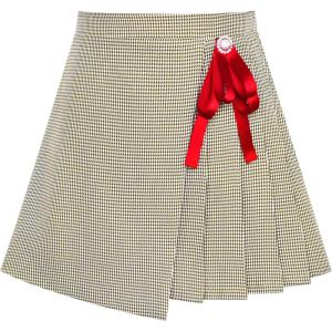 Sunny Fashion Girls Skirt Beige Pleated Bow Tie Back School Uniform Size 6-14(Khaki Pattern)