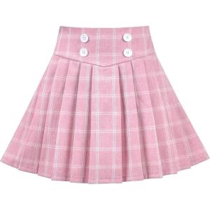 Sunny Fashion Girls Skirt Beige Pleated Bow Tie Back School Uniform Size 6-14(Pink Plaid)