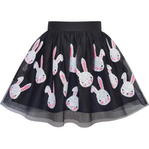 Sunny Fashion Girls Skirt Tutu Rainbow Multicolor Ballet Dancing Party Size 2-10(Black Bunny)