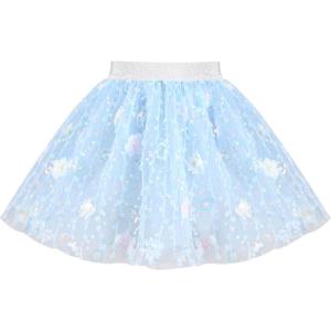 Sunny Fashion Girls Skirt Tutu Rainbow Multicolor Ballet Dancing Party Size 2-10(Blue Embroidery Flower)