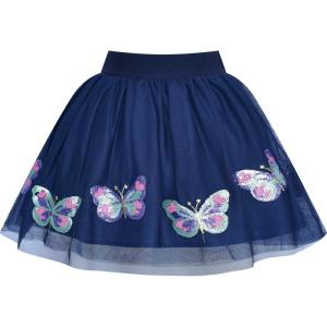 Sunny Fashion Girls Skirt Tutu Rainbow Multicolor Ballet Dancing Party Size 2-10(Navy Blue Butterfly)