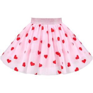 Sunny Fashion Girls Skirt Tutu Rainbow Multicolor Ballet Dancing Party Size 2-10(Pink Red Heart)