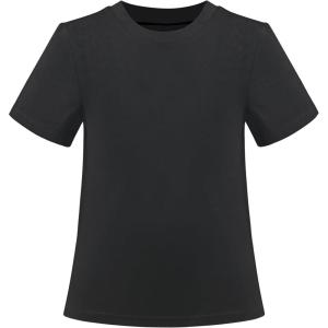 Sunny Fashion Girls T-Shirt Crop Top Brown Lettuce Trim Ribbed Knit Button Casual(Black)