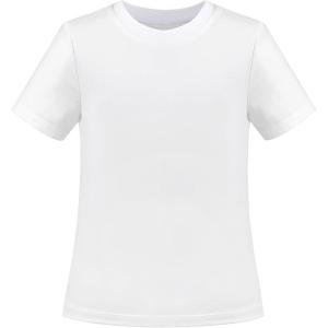 Sunny Fashion Girls T-Shirt Crop Top Brown Lettuce Trim Ribbed Knit Button Casual(Plain White)