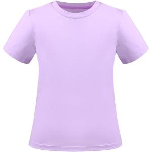 Sunny Fashion Girls T-Shirt Crop Top Brown Lettuce Trim Ribbed Knit Button Casual(Purple)