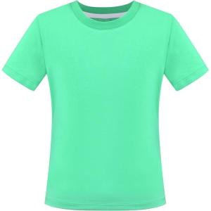 Sunny Fashion Girls T-Shirt Crop Top Brown Lettuce Trim Ribbed Knit Button Casual(Spring Green)