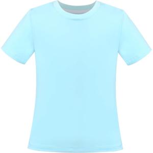 Sunny Fashion Girls T-Shirt Crop Top Brown Lettuce Trim Ribbed Knit Button Casual(Turquoise)