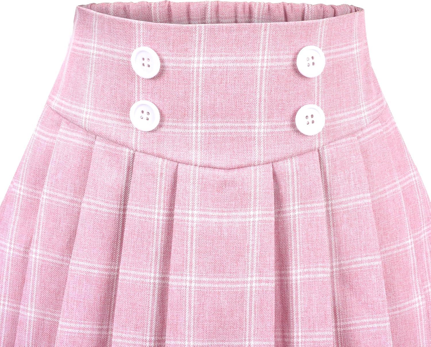 imageSunny Fashion Girls 2 Piece Set Skirt TShirt Crop RibKnit Plaid Casual SchoolLight Pink