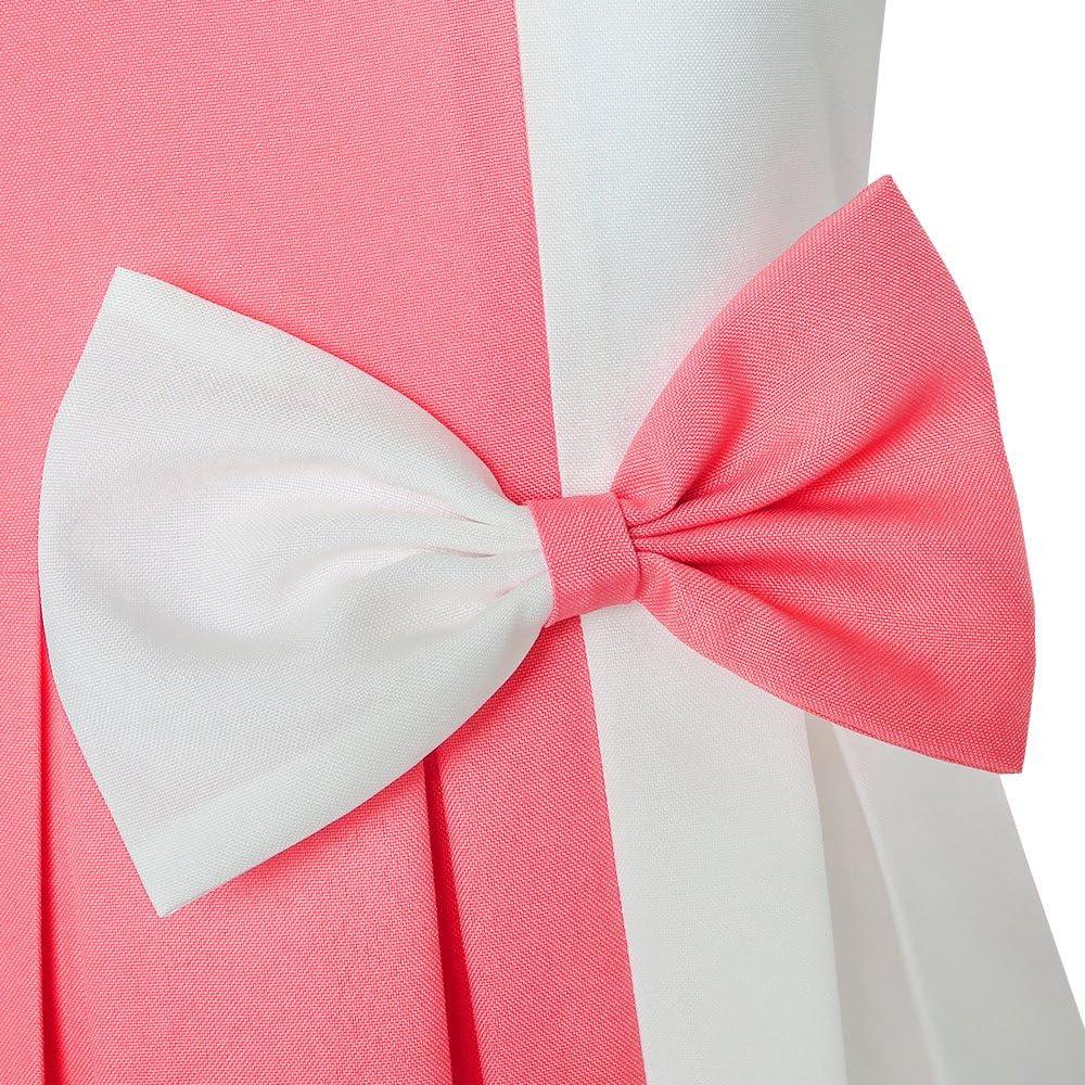 imageSunny Fashion Girls Dress Color Block Contrast Bow Tie Everyday Party Size 414Coral Red