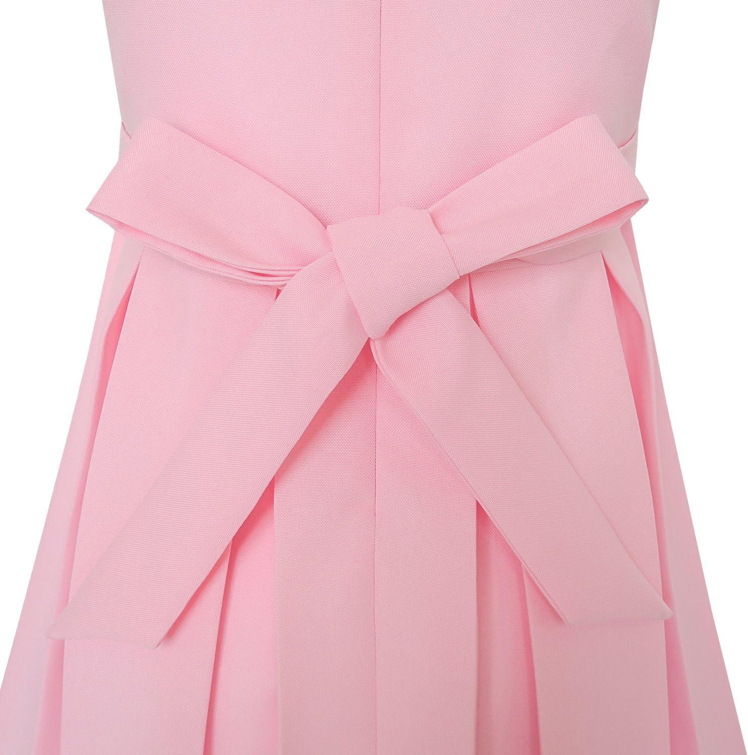 imageSunny Fashion Girls Dress Color Block Contrast Bow Tie Everyday Party Size 414Pink