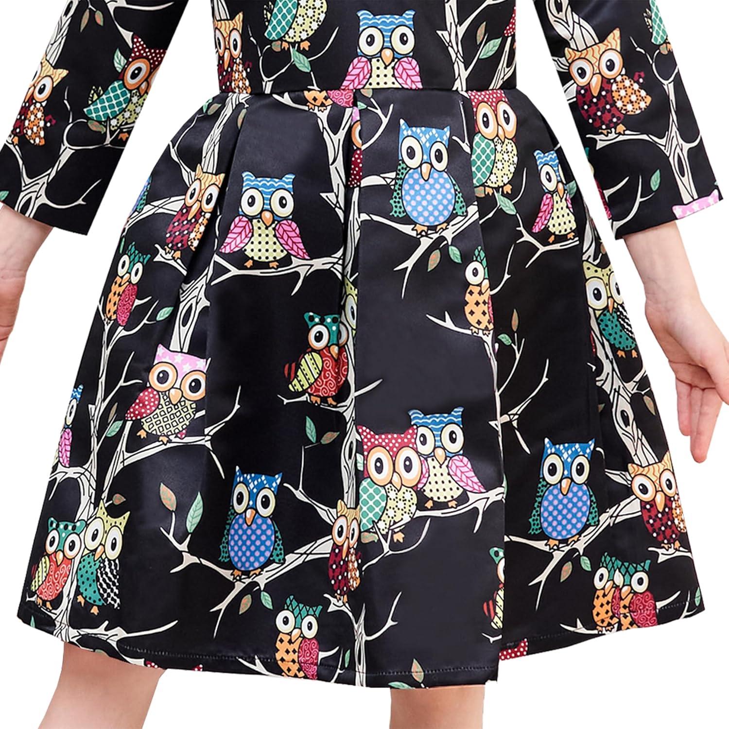 imageSunny Fashion Girls Dress Satin Butterfly Hydrangea Flower Printed Size 512Black