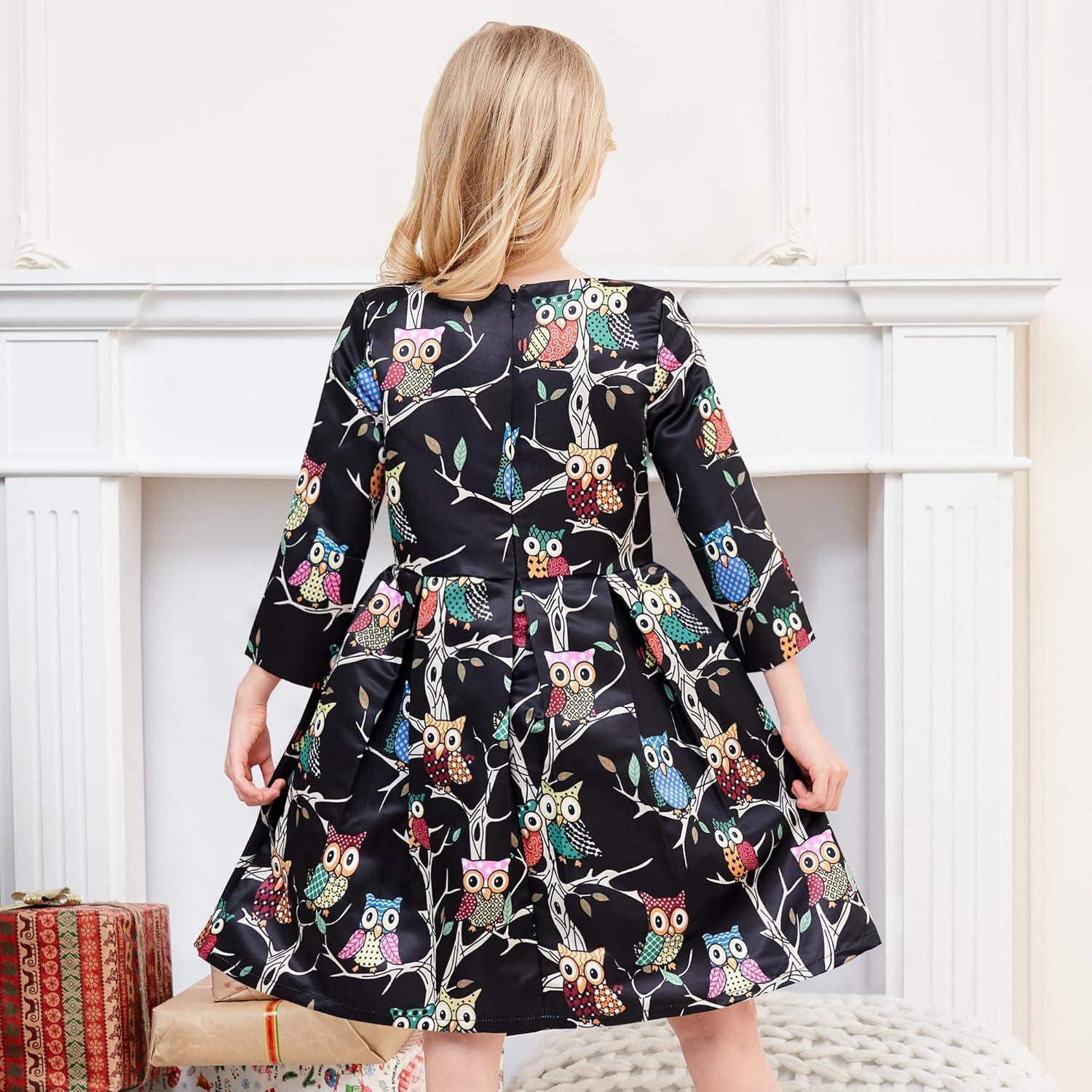 imageSunny Fashion Girls Dress Satin Butterfly Hydrangea Flower Printed Size 512Black