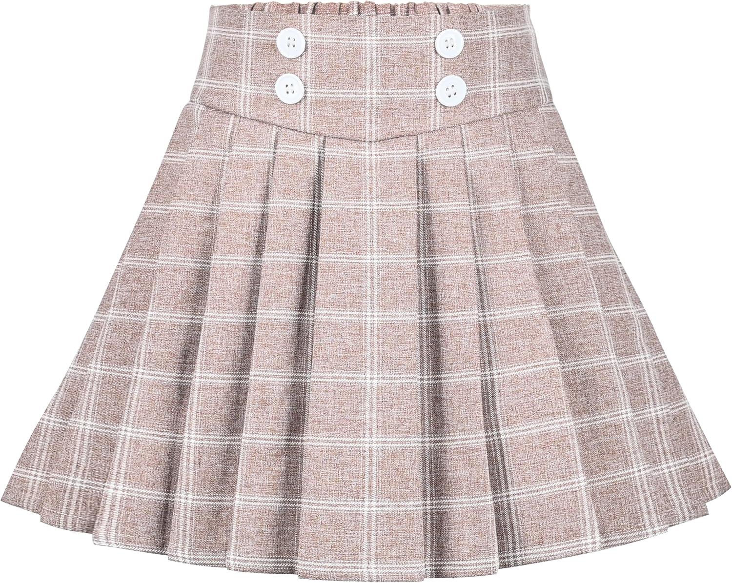 imageSunny Fashion Girls Outfit Set 2 Piece White Shirt Black Pleated Skirt SchoolBeige Skirt Set