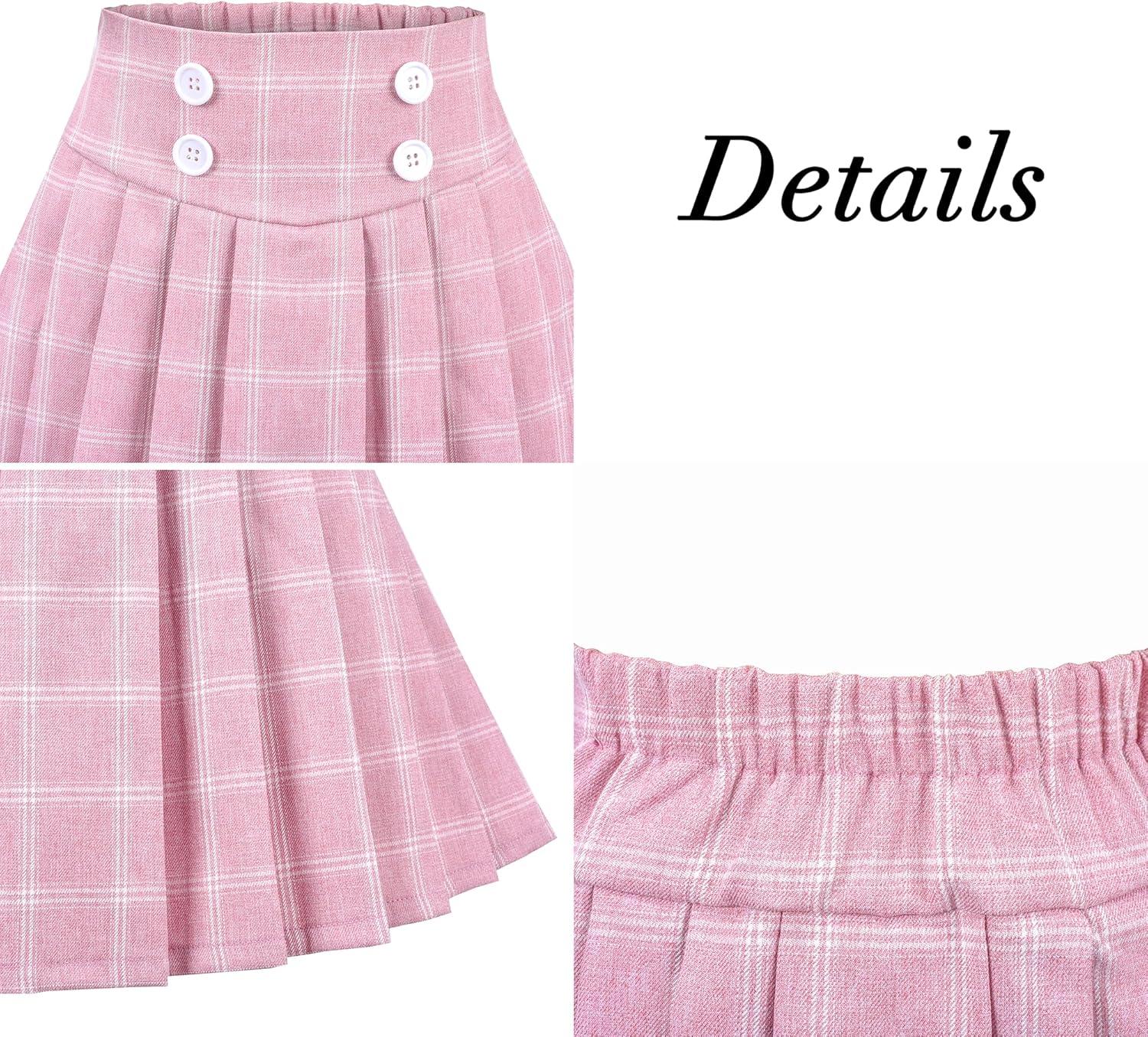 imageSunny Fashion Girls Outfit Set 2 Piece White Shirt Black Pleated Skirt SchoolPink Skirt Set