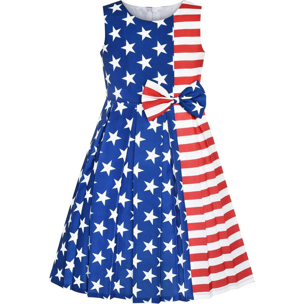 imageSunny Fashion Girls Dress Color Block Contrast Bow Tie Everyday Party Size 414American Flag