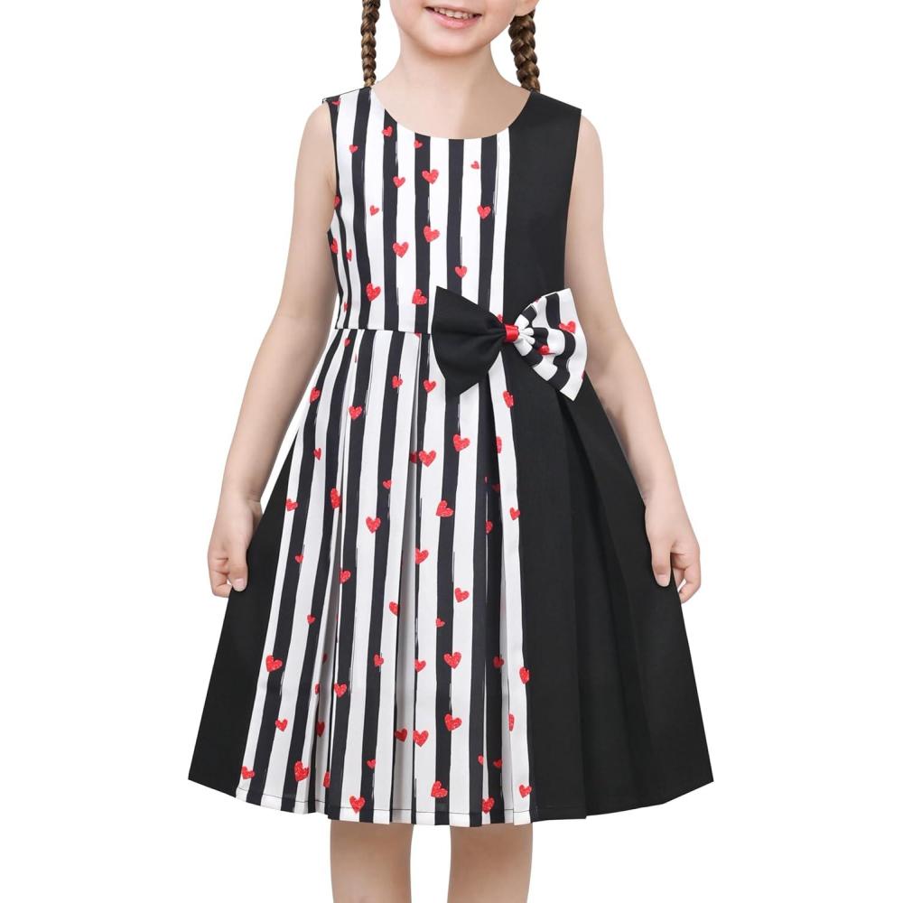 imageSunny Fashion Girls Dress Color Block Contrast Bow Tie Everyday Party Size 414Black Red Heart