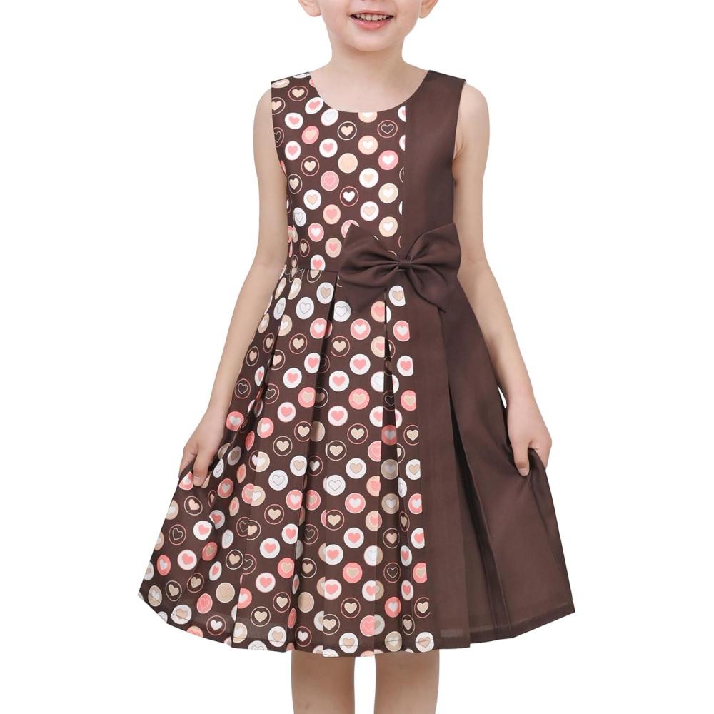 imageSunny Fashion Girls Dress Color Block Contrast Bow Tie Everyday Party Size 414Brown Polka Dot
