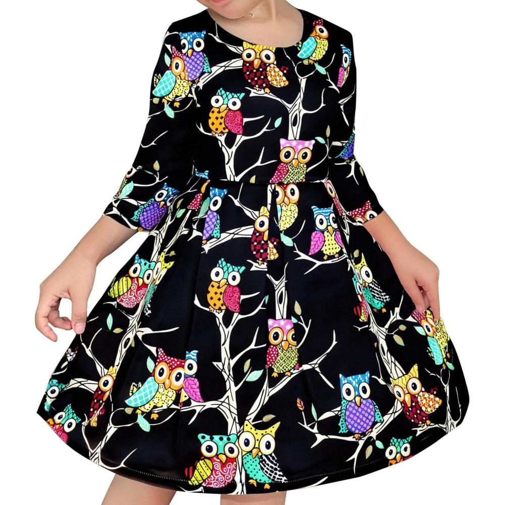 imageSunny Fashion Girls Dress Satin Butterfly Hydrangea Flower Printed Size 512Black
